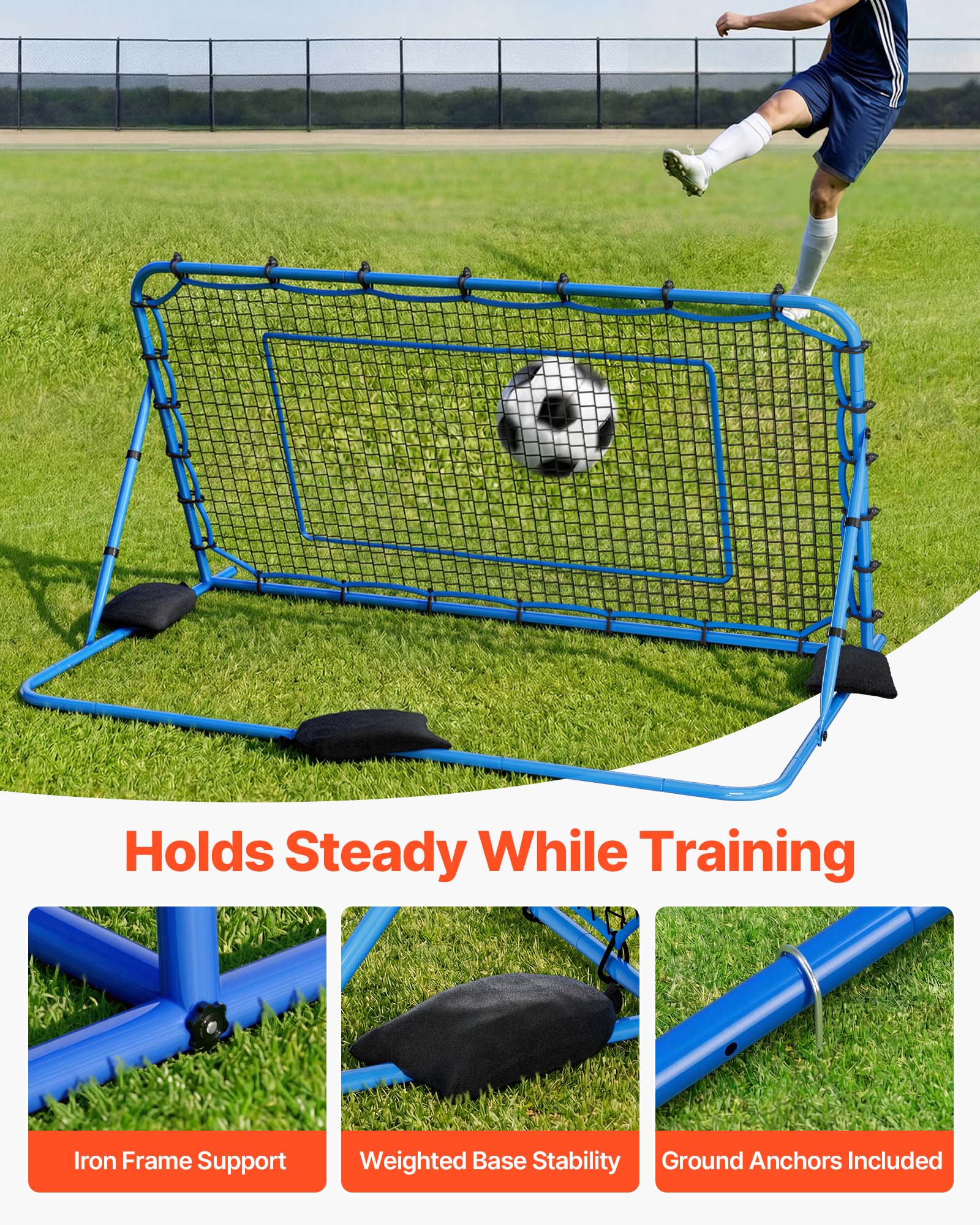 Holds Steady While Training

- Iron Frame Support
- Weighted Base Stability
- Ground Anchors Included
