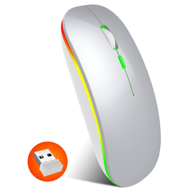 SKRAN - 2.4G Wireless Rechargeable Office Mouse - Slim, Easy-to-Use with 7-Color Breathing Light,Adjustable DPI for Home/Office - Wireless - White