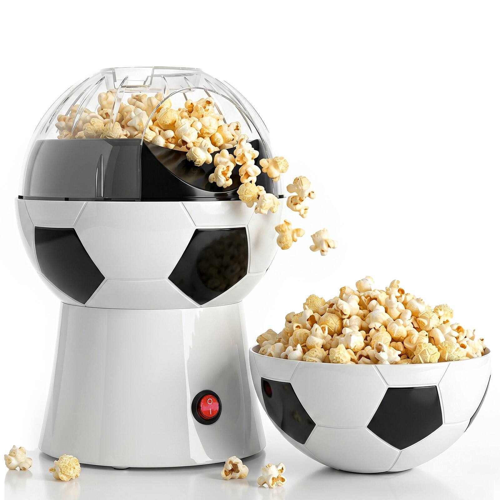 Alt View 4. OSTBA - Soccer-Shaped Hot Air Popcorn Maker, 1200W Electric Oil-Free One-Touch Popper for Game Night & Parties - White.