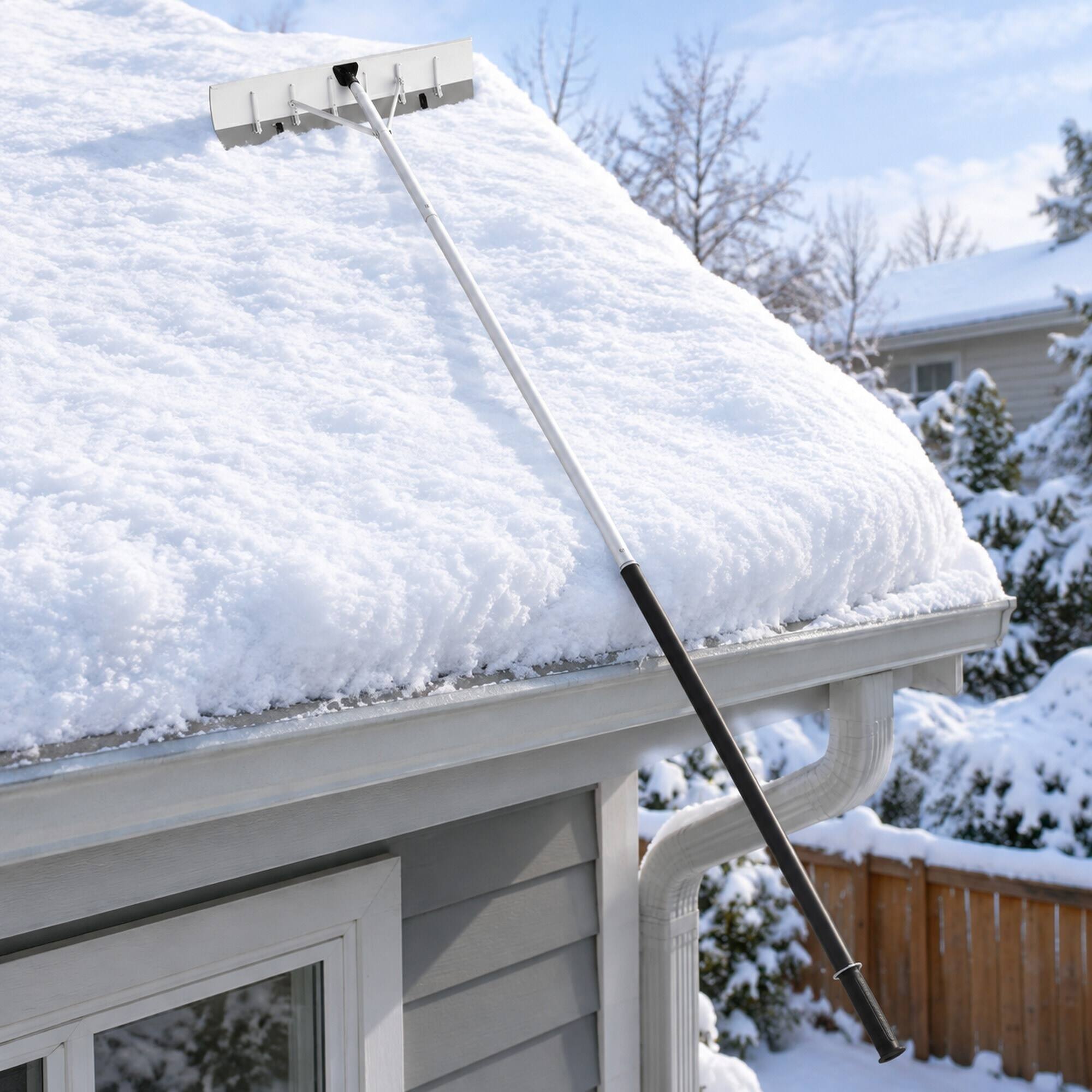 Alt View 1. RYHNUYNE - Snow Roof Rake, 26 in Aluminum Blade, 7.5-20 ft Adjustable Handle, Wheels, Lightweight Roof Snow Removal Tool - Black+Silver.