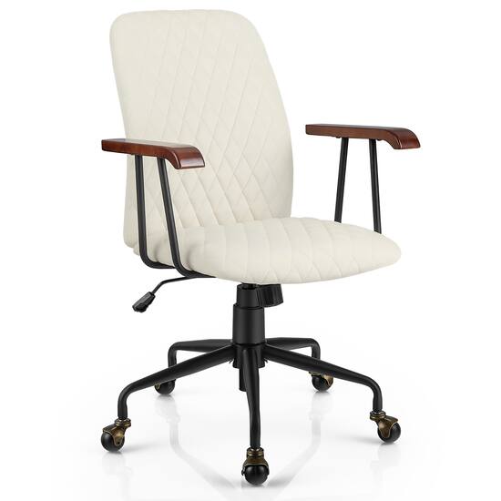 Costway Velvet Home Office Chair with Adjustable Swivel and Wooden Armrest Beige CB10349BE Best Buy