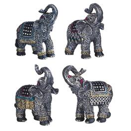 FC Design - 4-PC 4"H Mini Trunk Up Elephant Set Figurine Statue Office Desk Tabletop Home Decor Gift - Multi-Color