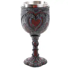 Pacific Trading - Double Dragon Heart Wine Goblet Chalice Cup Resin Body Stainless Steel Cup 6 ounce - Multicolor