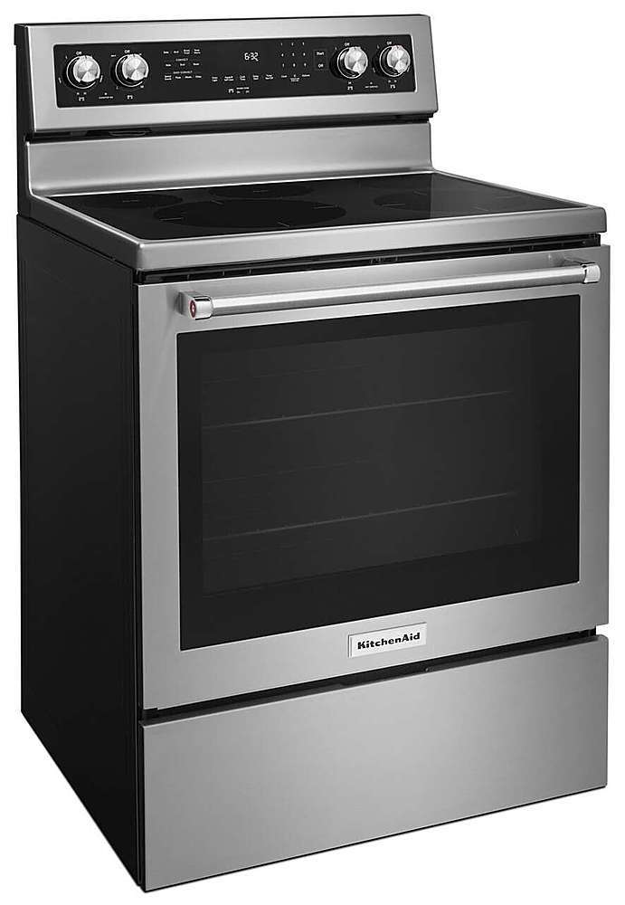 Left View: KitchenAid - 6.4 Cu. Ft. Self-Cleaning Slide-In Electric Convection Range - Stainless steel