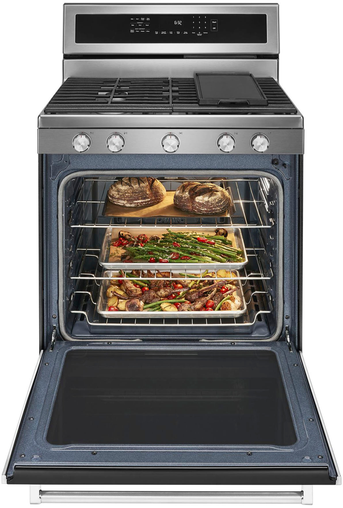 Left. KitchenAid - 5.8 Cu. Ft. Self-Cleaning Freestanding Gas True Convection Range with Even-Heat - Stainless steel.
