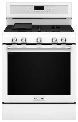 Front. KitchenAid - 5.8 Cu. Ft. Self-Cleaning Freestanding Gas True Convection Range with Even-Heat - White.