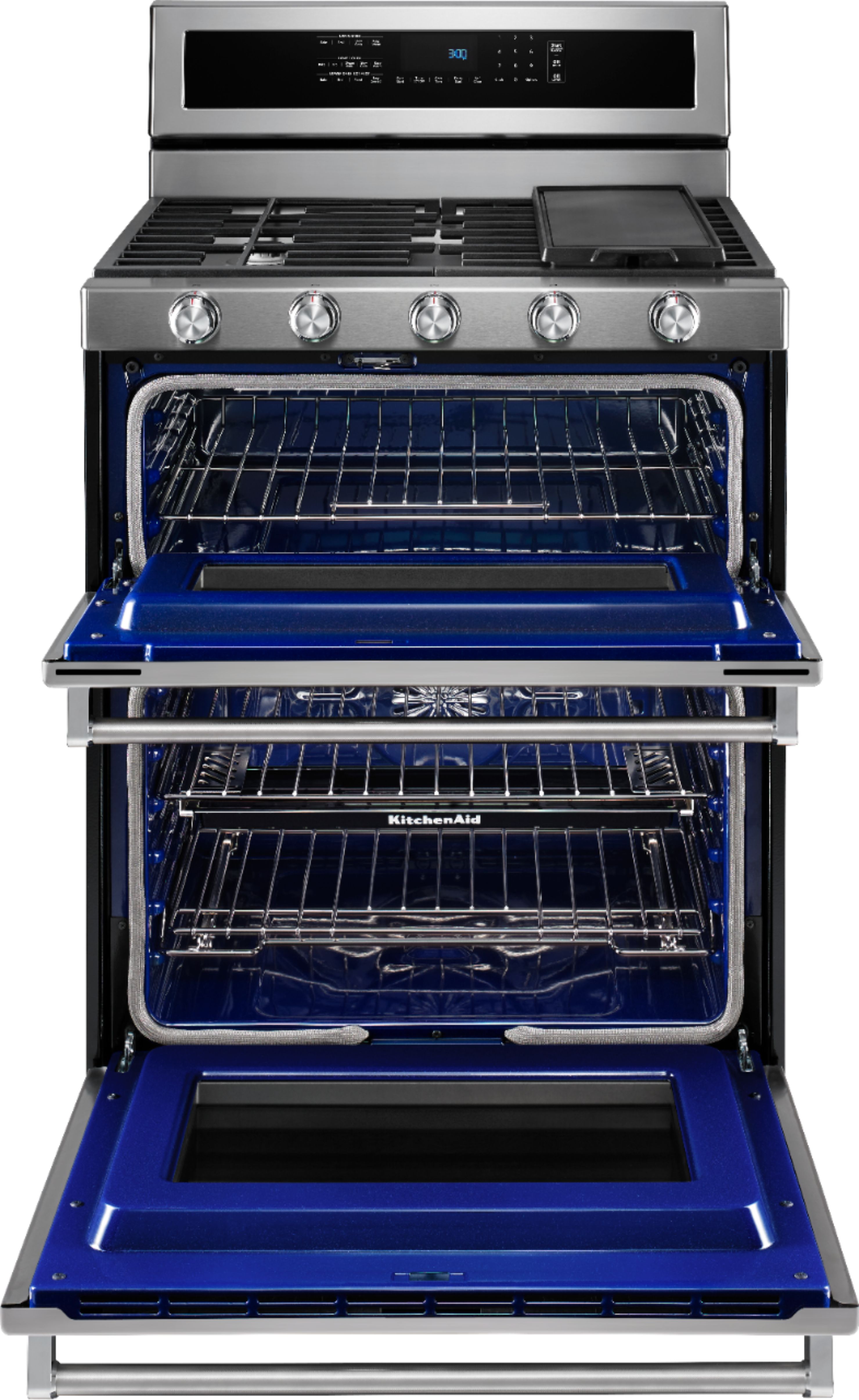 Angle View: KitchenAid - 6.4 Cu. Ft. Self-Cleaning Slide-In Dual Fuel Convection Range - Stainless steel