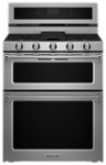 Front. KitchenAid - 6.7 Cu. Ft. Self-Cleaning Freestanding Double Oven Dual Fuel Convection Range - Stainless steel.