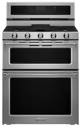 KitchenAid - 6.7 Cu. Ft. Self-Cleaning Freestanding Double Oven Dual Fuel Convection Range - Stainless Steel - Front_Zoom