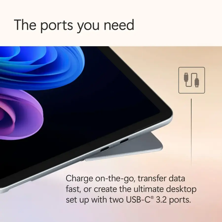 The ports you need: Charge on-the-go, transfer data fast, or create the ultimate desktop set up with two USB-C 3.2 ports.