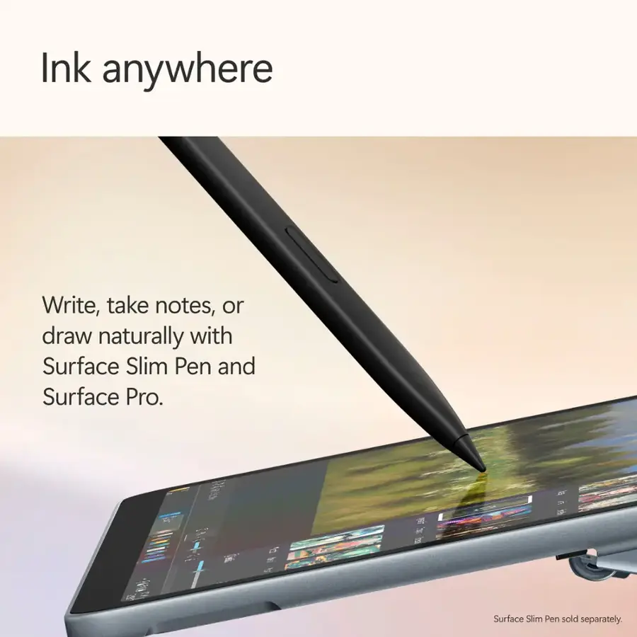 Ink anywhere: Write, take notes, or draw naturally with Surface Slim Pen and Surface Pro. Surface Slim Pen sold separately.