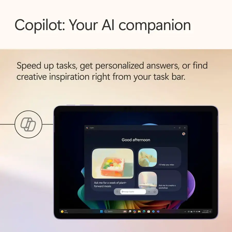 Copilot: Your AI companion. Speed up tasks, get personalized answers, or find creative inspiration right from your task bar.