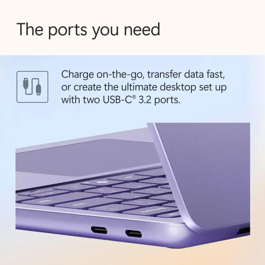 The ports you need: Charge on-the-go, transfer data fast, or create the ultimate desktop set up with two USB-C 3.2 ports.