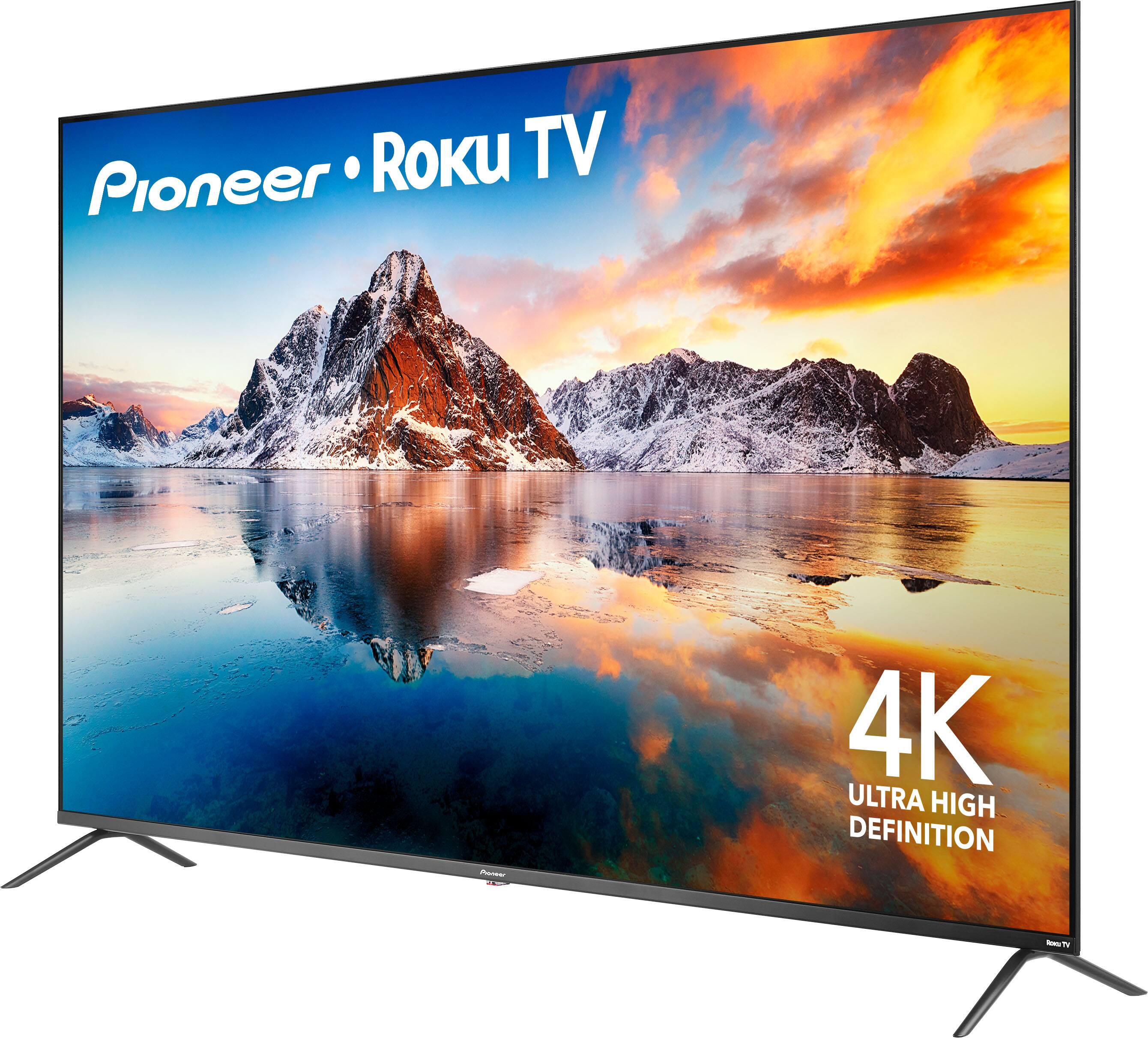 Pioneer 75" Class LED 4K UHD Smart Roku TV front and back view