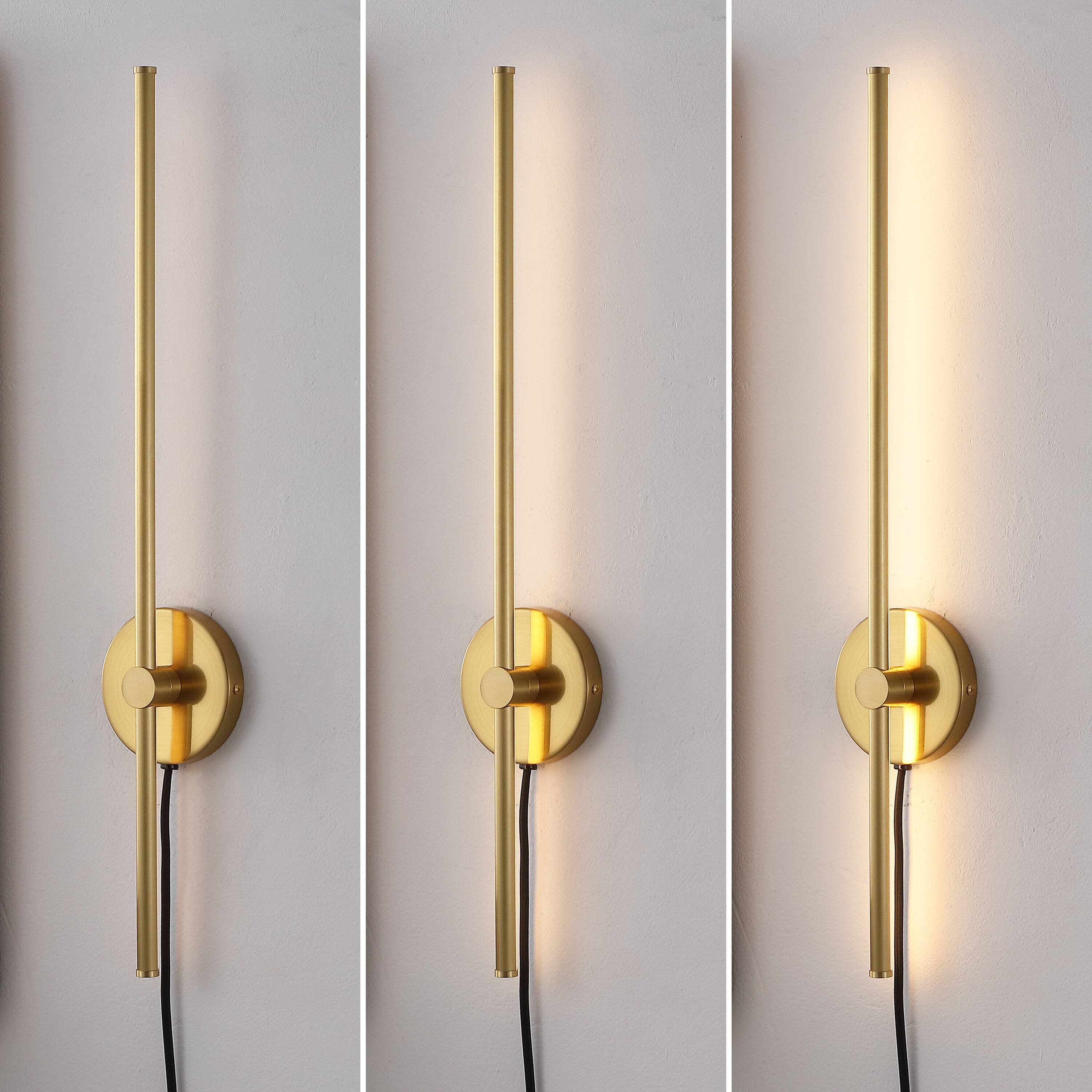 Alt View 6. Jonathan Y - Anton 27.25" 1-Light Modern Minimalist Iron Adjustable Bar Integrated LED Plug-In Sconce, Brass Gold - Brass Gold.