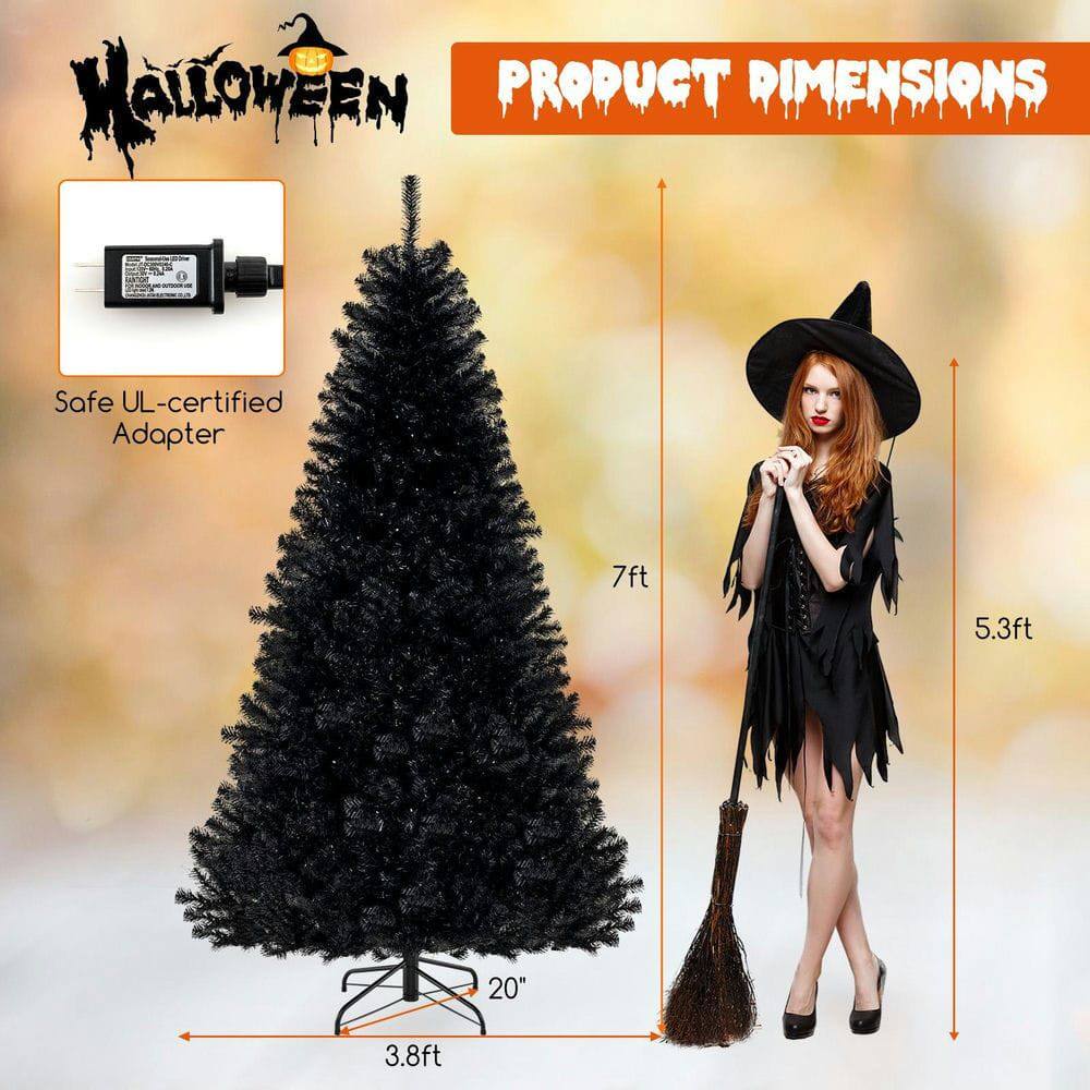 Sure, here is the corrected and grouped text from the image:

---

**Halloween**

**PRODUCT DIMENSIONS**

- Safe UL-certified Adapter

- 7ft
- 5.3ft
- 20"
- 3.8ft

---