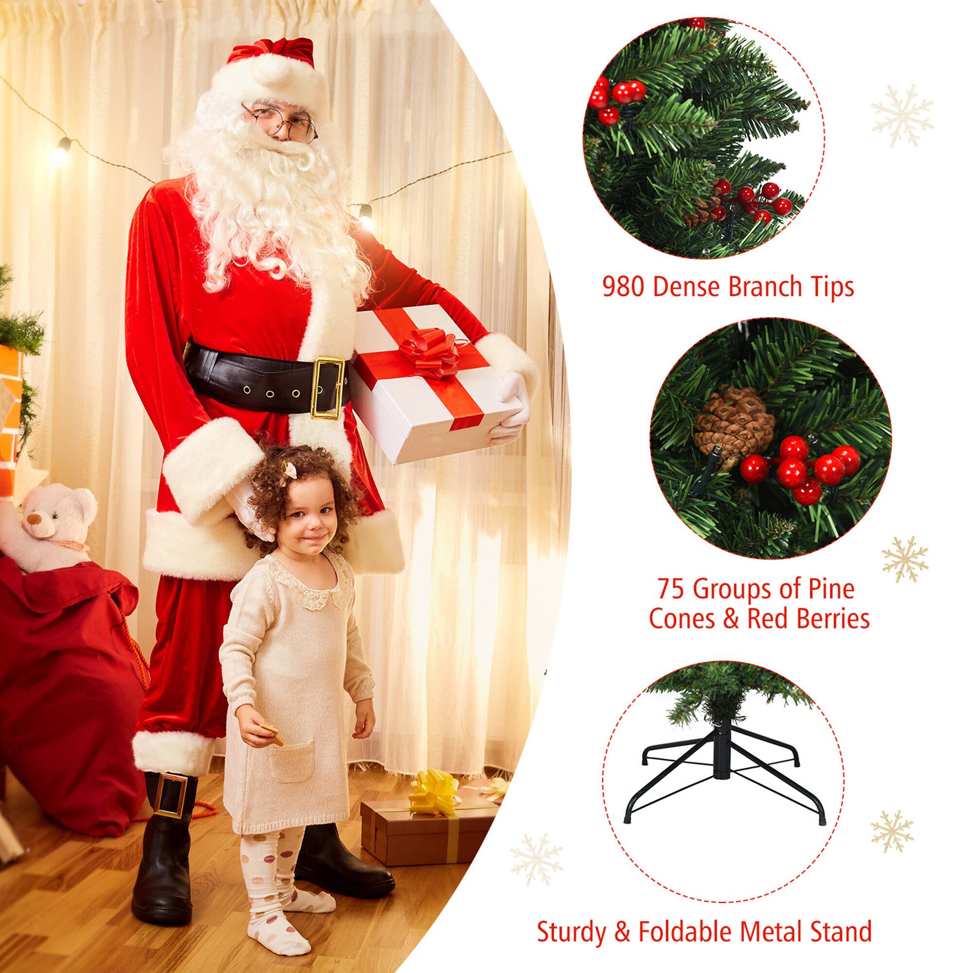 980 Dense Branch Tips

75 Groups of Pine Cones & Red Berries

Sturdy & Foldable Metal Stand