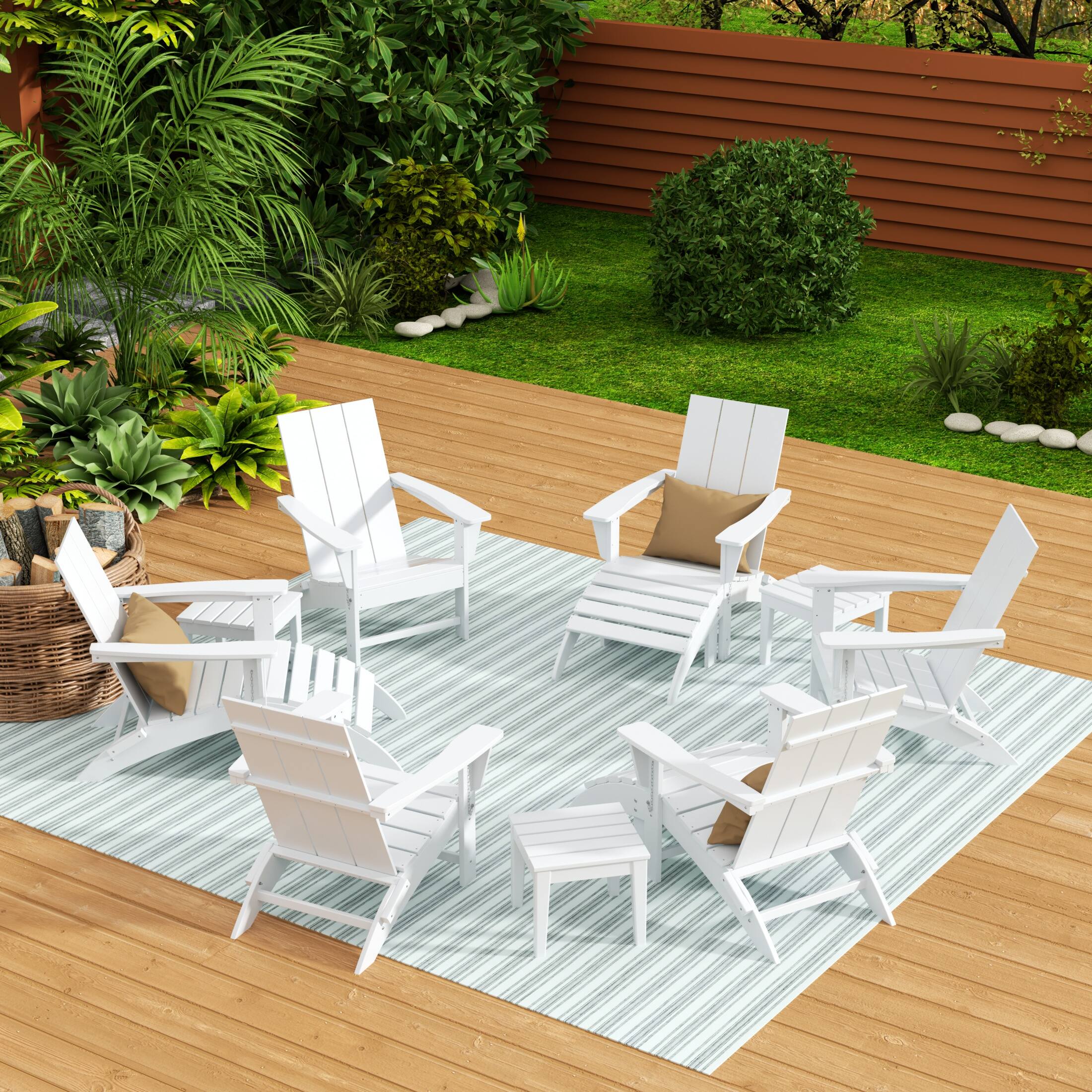 Angle. WestinTrends - WestinTrends Ashore 12-Piece Modern Poly Folding Adirondack Chair with Ottoman and Side Table - White.