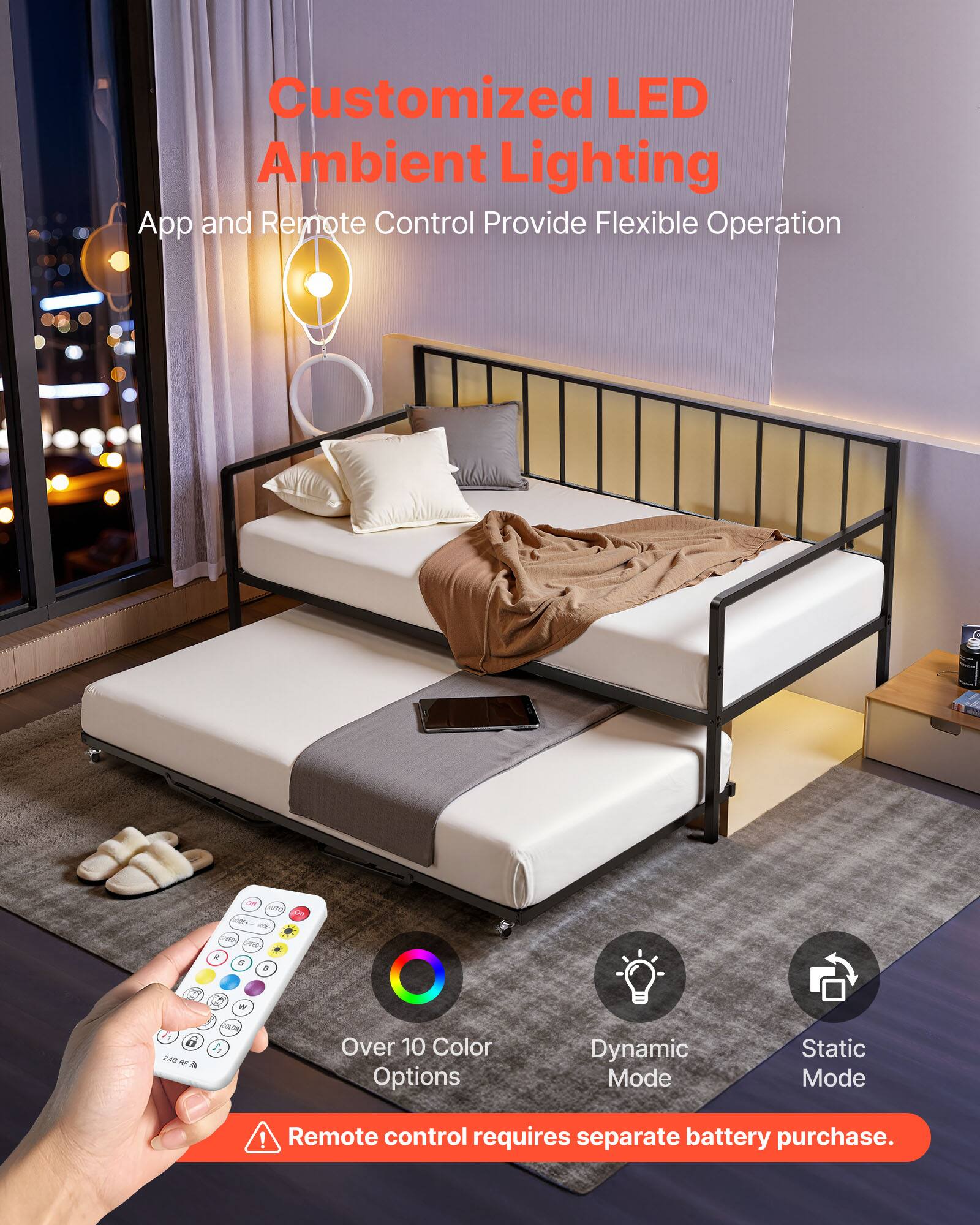 Customized LED Ambient Lighting  
App and Remote Control Provide Flexible Operation  

Over 10 Color Options  
Dynamic Mode  
Static Mode  

Remote control requires separate battery purchase.