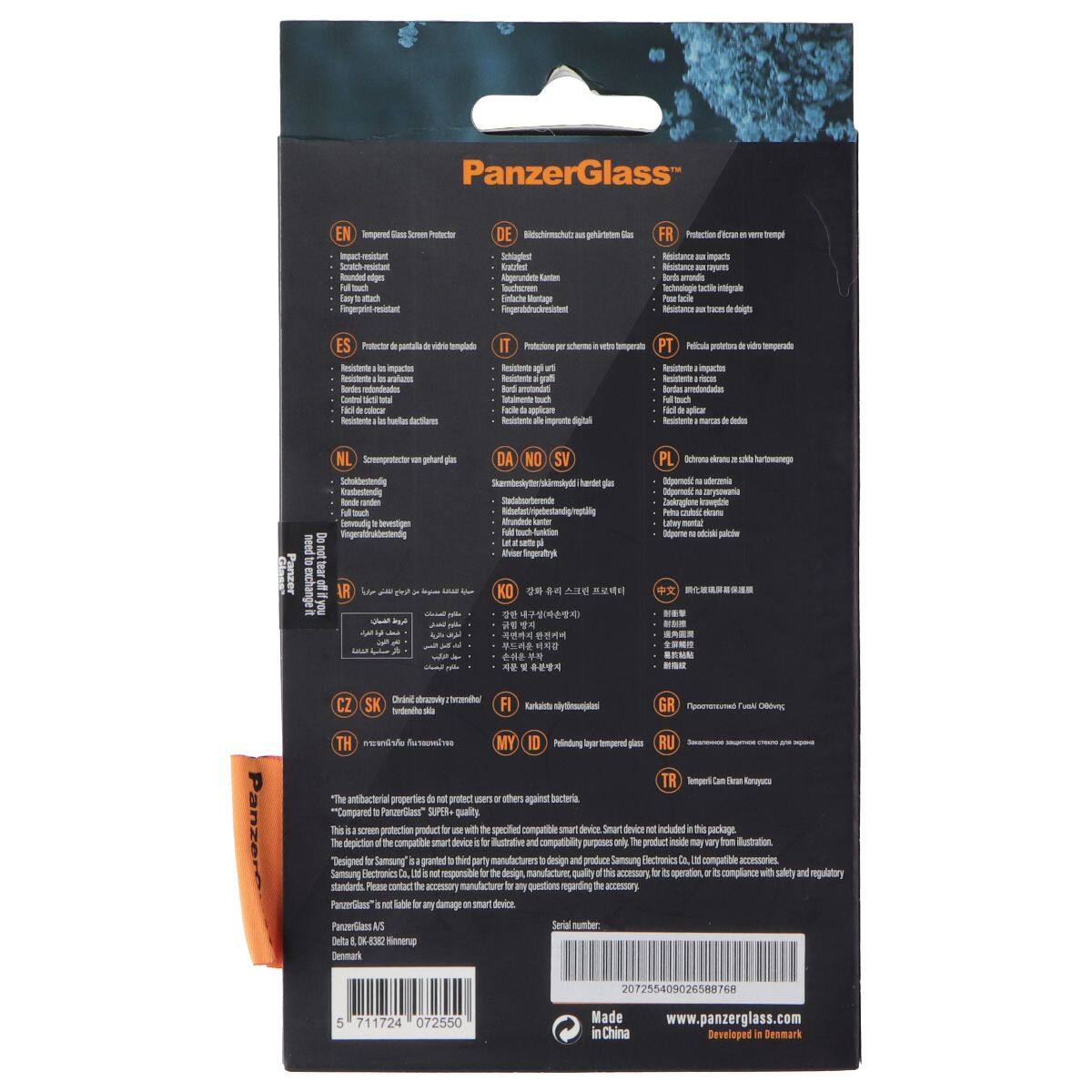 Panzerglass EN Tempered Glass Screen Protector - Scratch resistant - Full edge protection - Easy to attach - Fingerprint resistant

DE Bildschirm-Schutzglas - Schutzglas - Anti-Reflexionsschutz - Schutzglas - Fingerprint-Resistant

FR Protection écran en verre tempéré - Résistance aux impacts - Résistance aux rayures - Pose facile - Résistance aux traces de doigts

ES Protector para pantalla de vidrio templado - Resistente a los impactos - Resistente a los arañazos - Fácil de instalar - Resistente a las huellas dactilares

IT Protezione dello schermo in vetro temperato - Resistente agli urti - Resistente ai graffi - Facile da applicare - Resistente alle impronte digitali

NL Schermprotecteur van glas - Schermbeveiliging - Schermbeveiliging - Schermbeveiliging - Schermbeveiliging

PT Protetor de ecrã de vidro temperado - Resistente a impactos - Resistente a arranhões - Fácil de instalar - Resistente a impressões digitais

PL Ochron