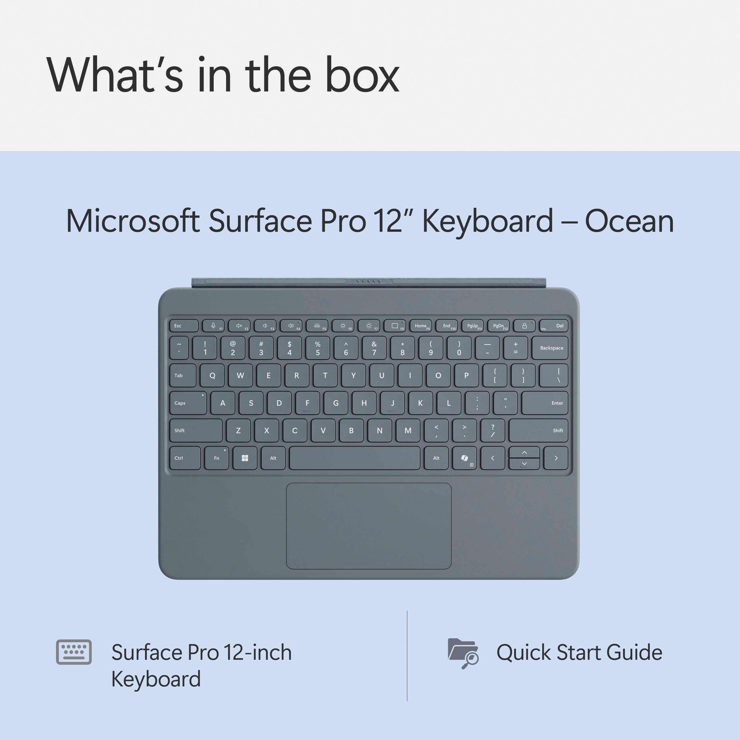 What's in the box: Microsoft Surface Pro 12" Keyboard - Ocean - Quick Start Guide