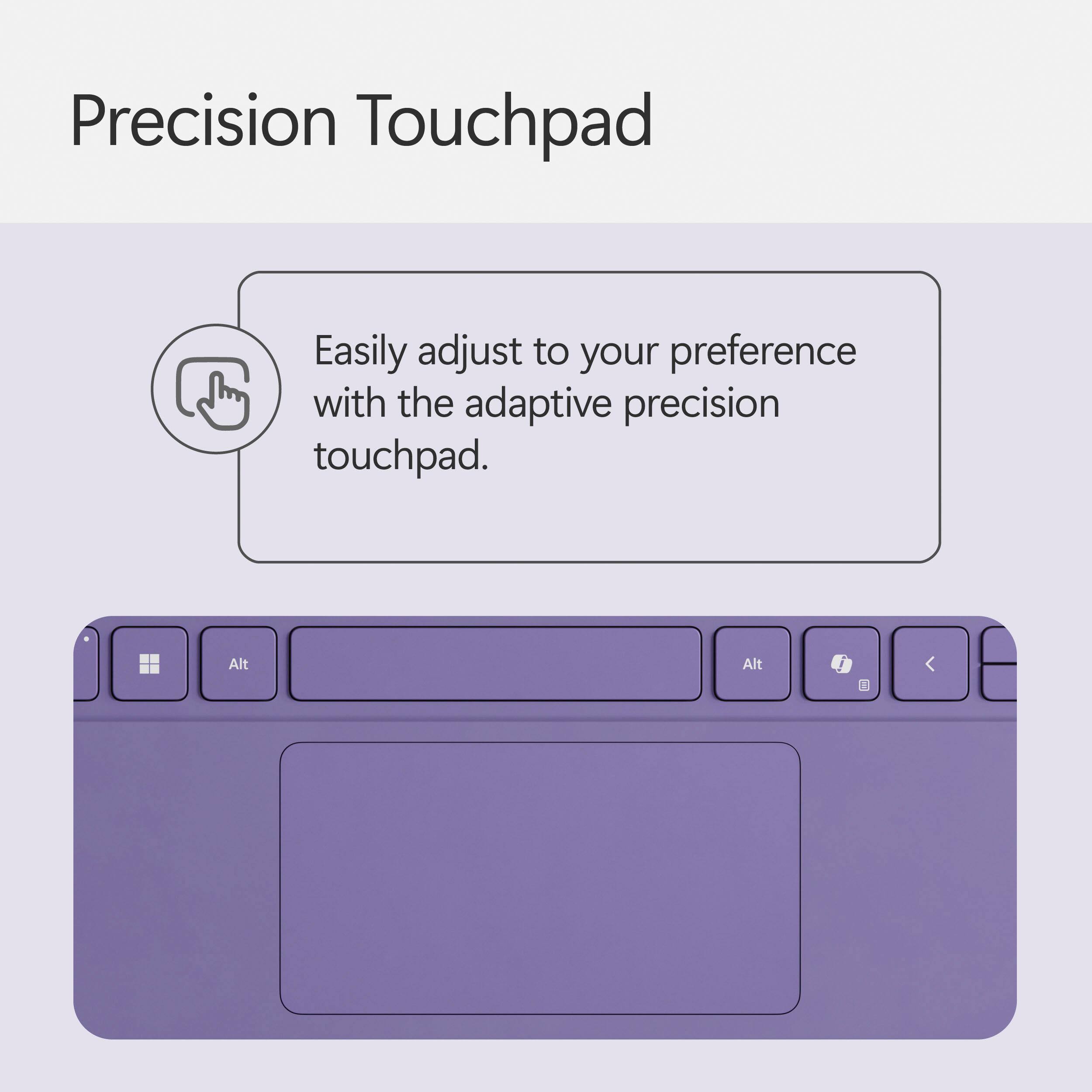 The text on the image reads: "Precision Touchpad Easily adjust to your preference with the adaptive precision touchpad."