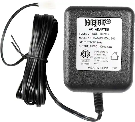HQRPO AC ADAPTER CLASS 2 POWER SUPPLY MODEL NO: XY-24000300AU DJC INPUT: 120VAC 60Hz OUTPUT: 24VAC 300mA 7.2W CONFORMS TO UL STD. 1310 CERTIFIED TO Intertek CSA STD. C22.2 5010558 NO.223 MADE IN CHINA 2310