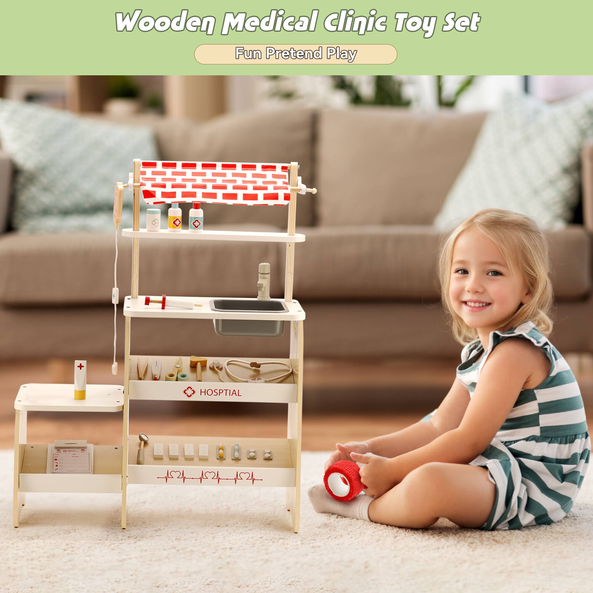 Wooden Medical Clinic Toy Set  
Fun Pretend Play