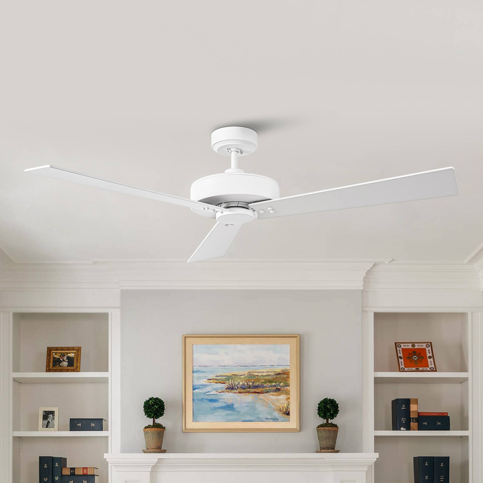 Alt View 1. Parrot Uncle - 52" Modern White DC Motor No Light Ceiling Fan - Satin white.