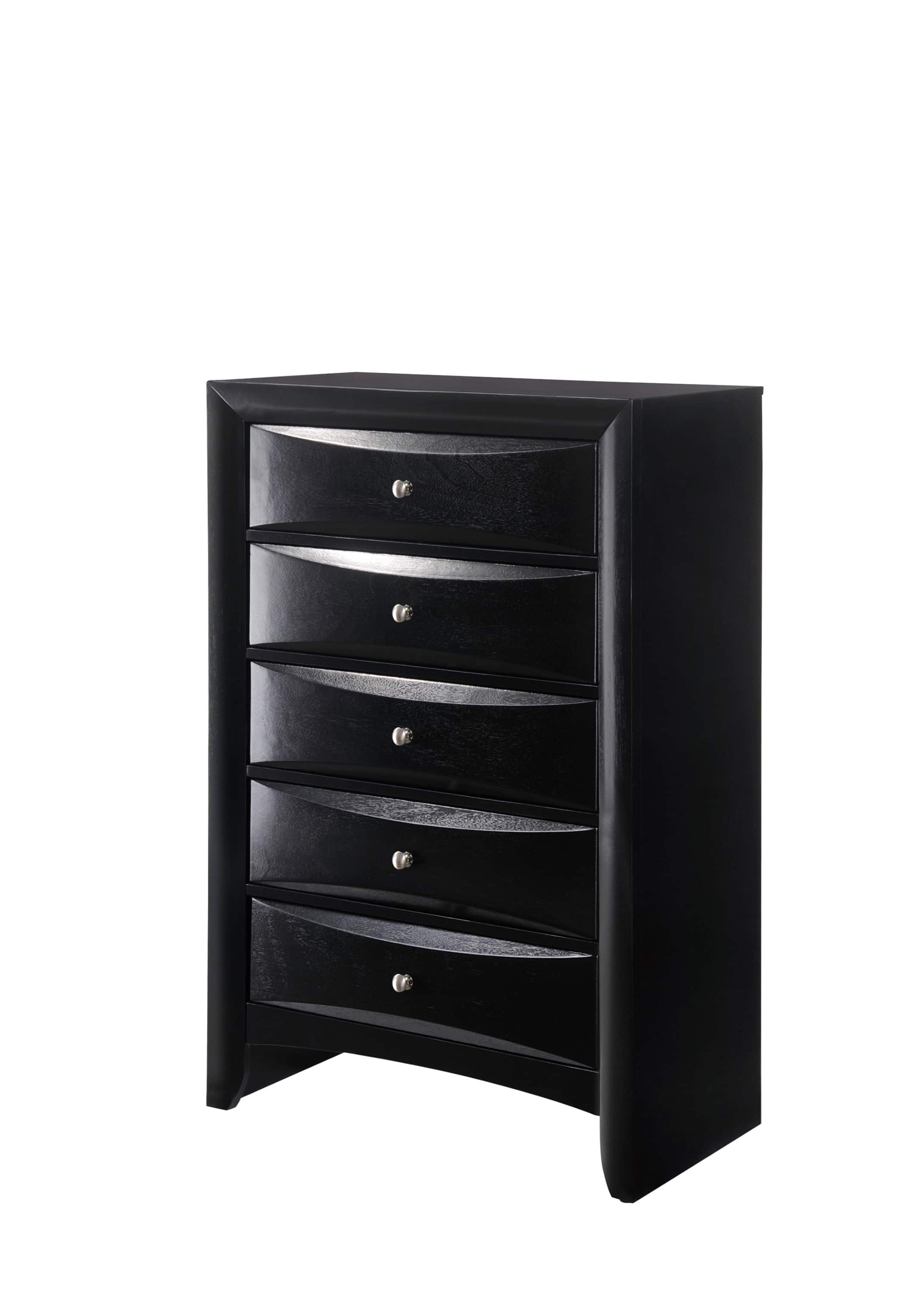 TinyHomie - 1Pc Contemporary 5 Drawer Chest Finish Solid Wood Wooden Bedroom Furniture - Black