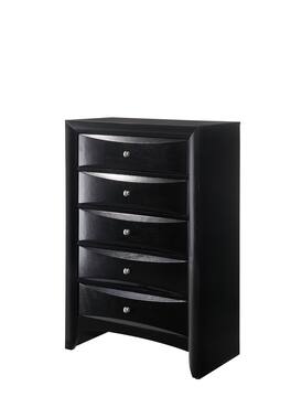 TinyHomie - 1Pc Contemporary 5 Drawer Chest Finish Solid Wood Wooden Bedroom Furniture - Black
