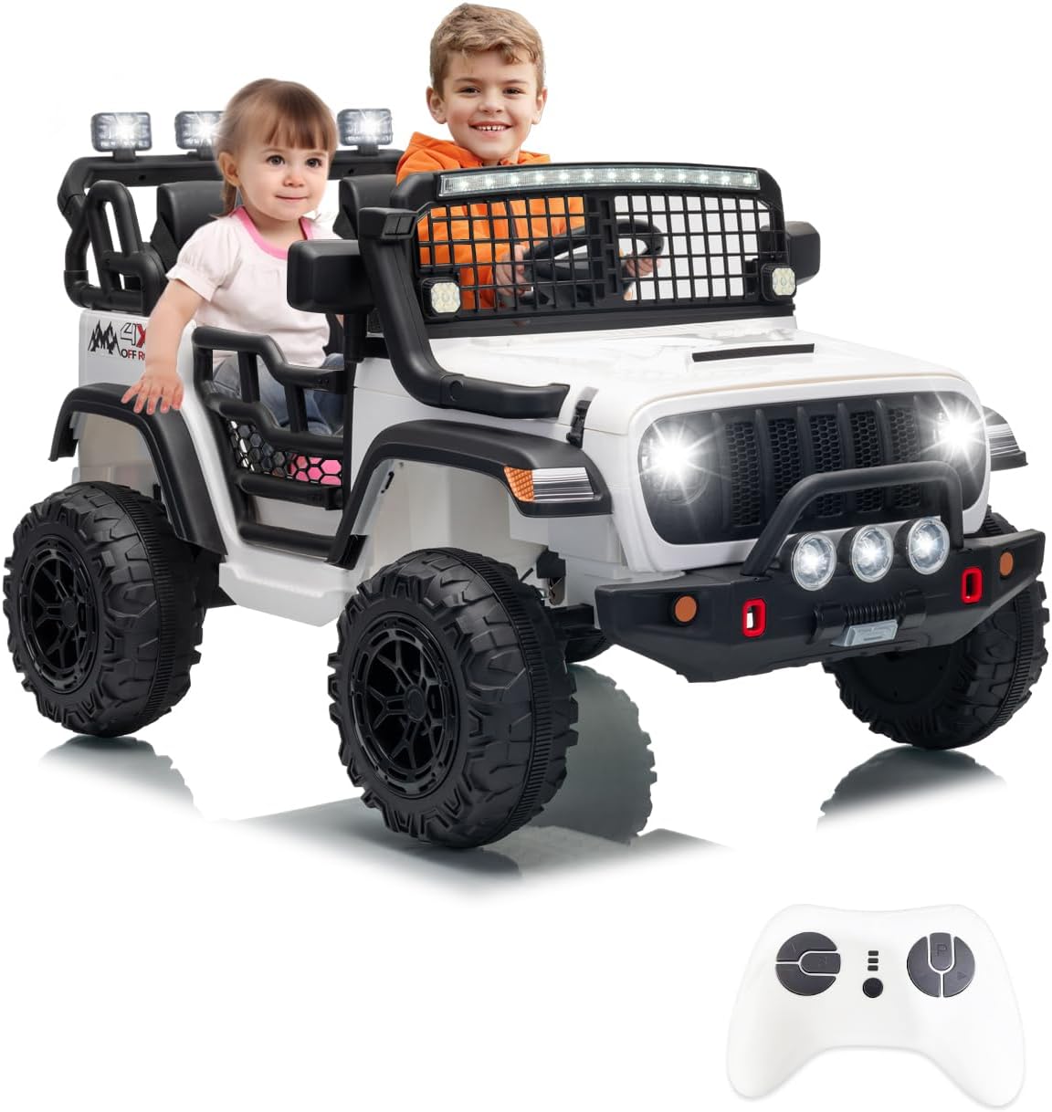 Front. Homhougo - 24V 2 Seater Kids Ride On Car with Remote Control, Wide Seat, Music, USB, White.