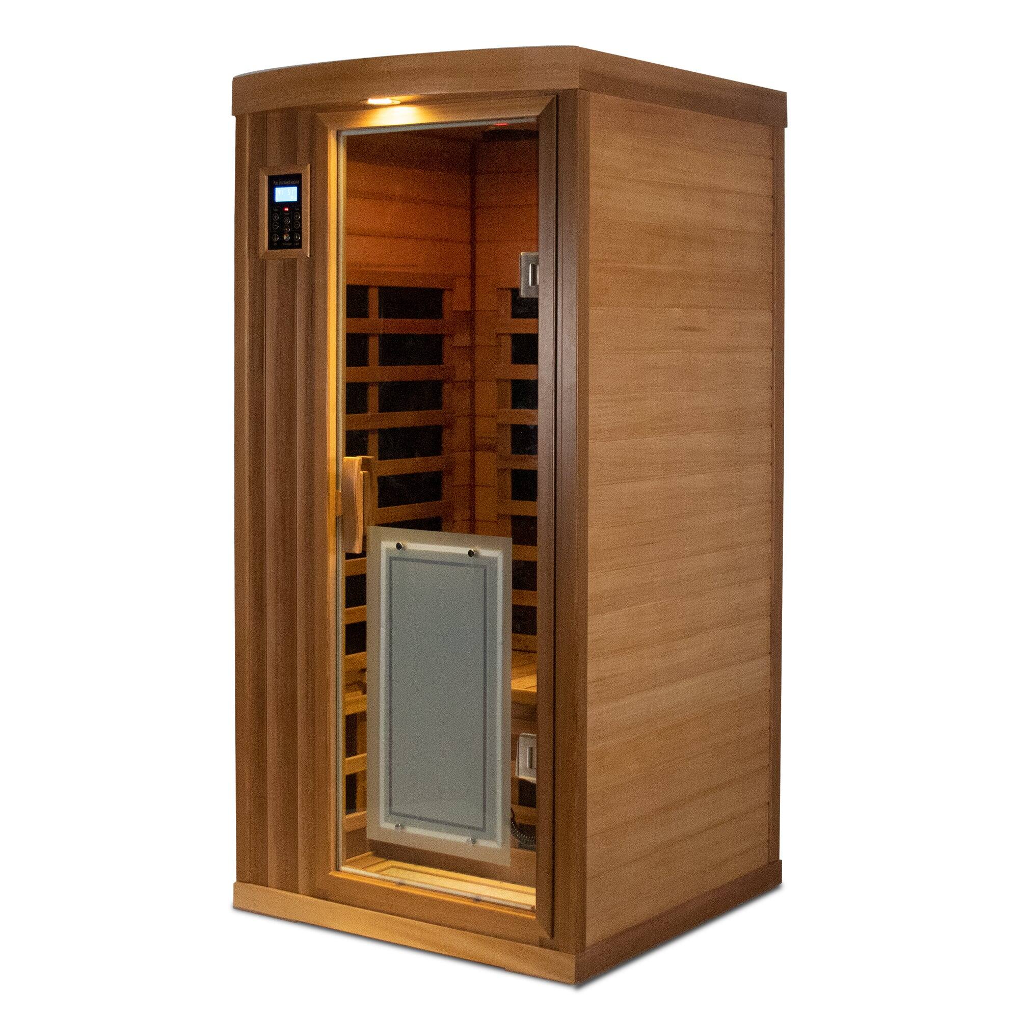Alt View 4. Boyel Living - Low EMF One-Person Far Infrared Red Cedar Deluxe Indoor Sauna with Bluetooth Audio and LED Lighting (Left and Right) - Bean paste red.
