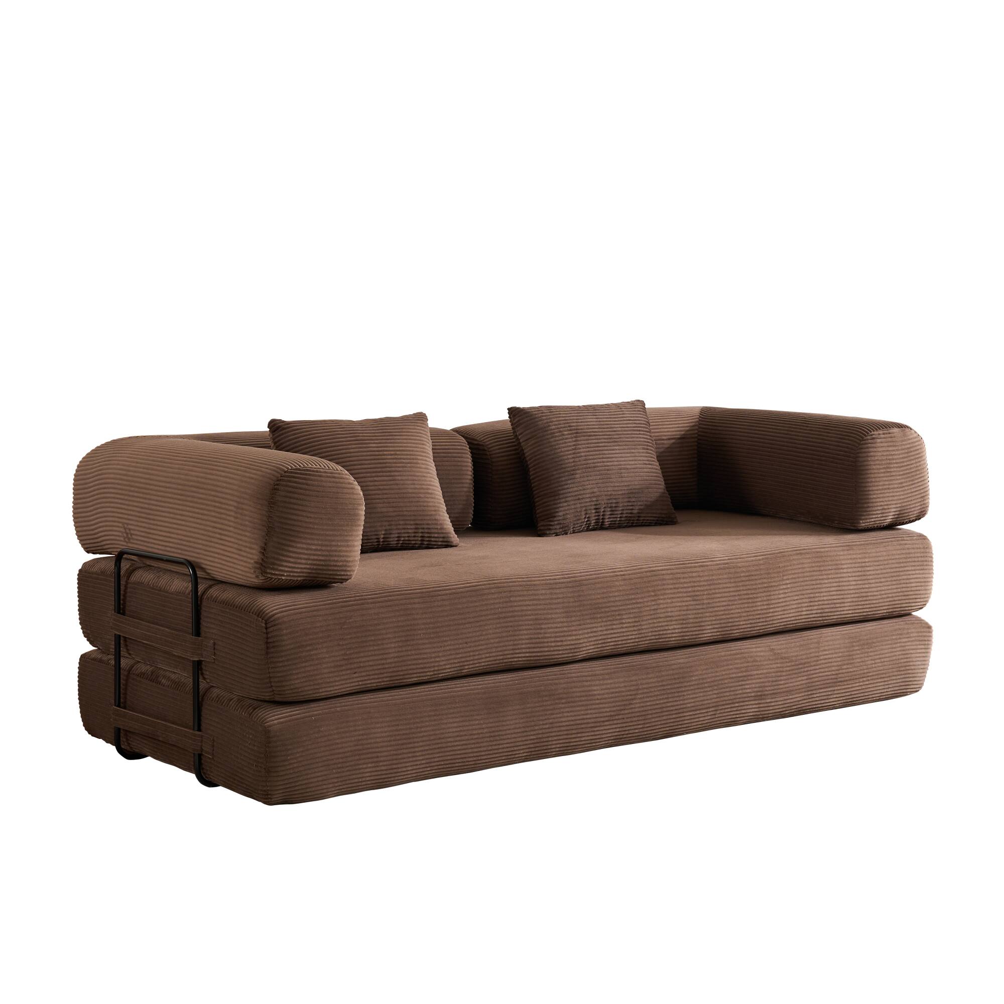 Alt View 8. GOODSILO - Convertible Sleeper Sofa in Cylindroy Fabric | Features a Cylindrical Pillow & Space-Saving Foldable Design - Brown.