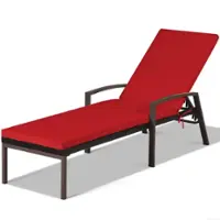 Costway Patio Rattan Lounge Chair Chaise Recliner Back Adjustable w/Cushion Outdoor - Red - Front_Zoom