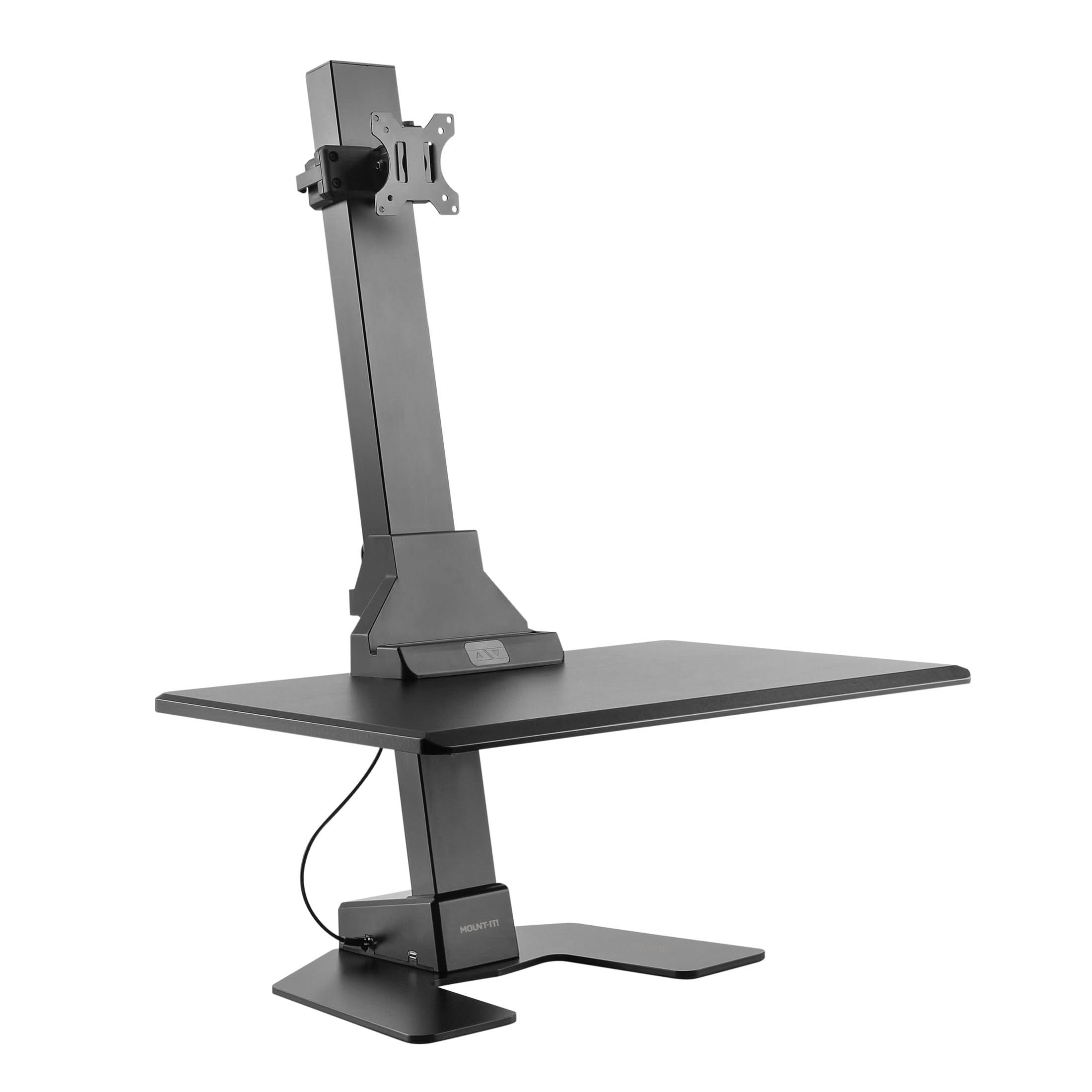 Alt View 4. Mount-It! - Electric Standing Desk Converter with Height Adjustment & Built-In Monitor Mount for Ergonomic Sit-Stand Work, Black - Black.