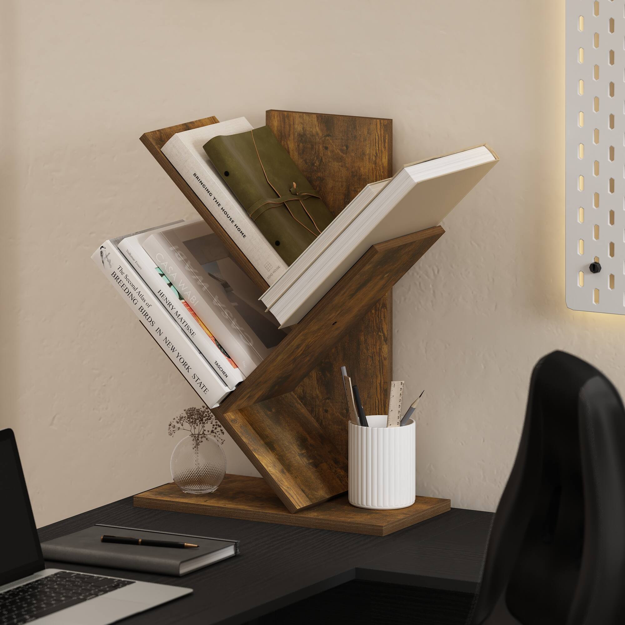 Furinno - Tree Bookshelf 3-Tier Tree Bookcase - Amber Pine