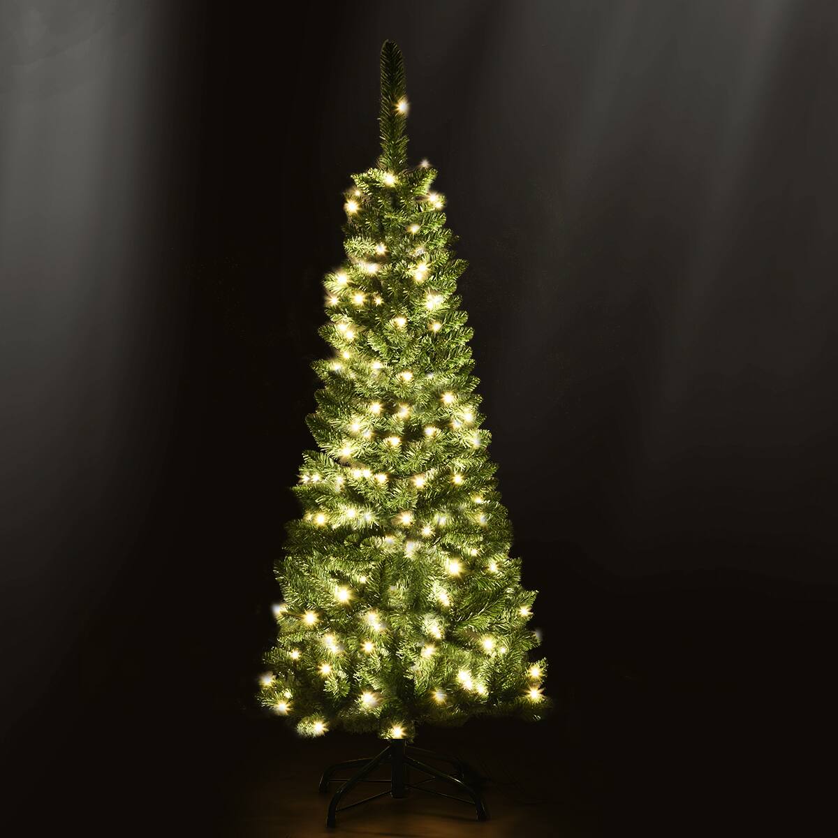 Alt View 11. Costway - 4.5ft Pre-Lit Hinged Pencil Christmas Tree 150 White Lights - Green.
