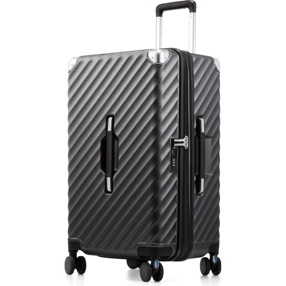 LUGGEX - 24 Inch Trunk Luggage Expandable PC Hard Shell Large Checked Suitcase with Shock - Absorbing Wheels - EX-Pro - Black