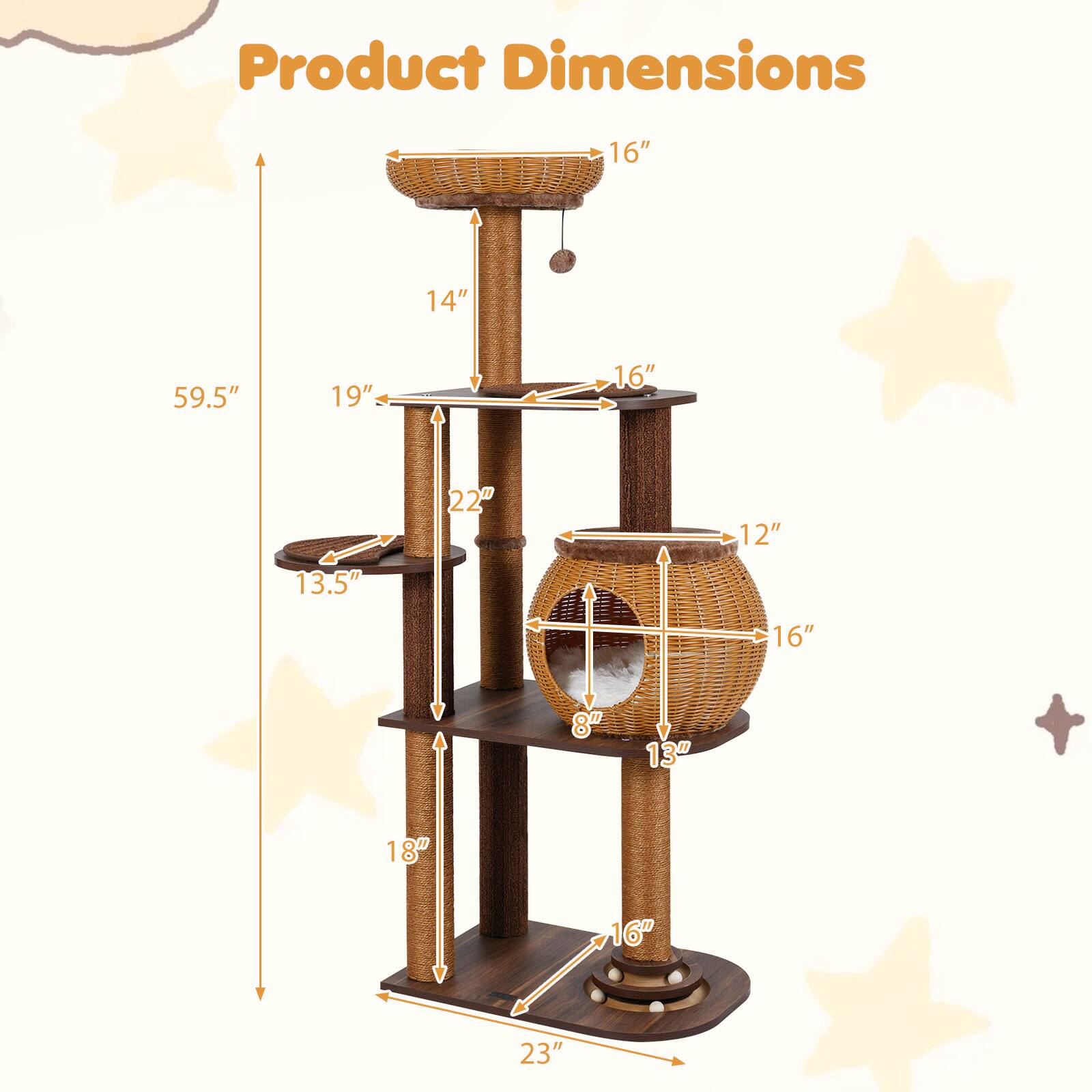 Product Dimensions: 16" x 14" x 59.5" x 19" x 16" x 22" x 12" x 13.5" x 16" x 4" x 8" x 13" x 18" x 16" x 23"