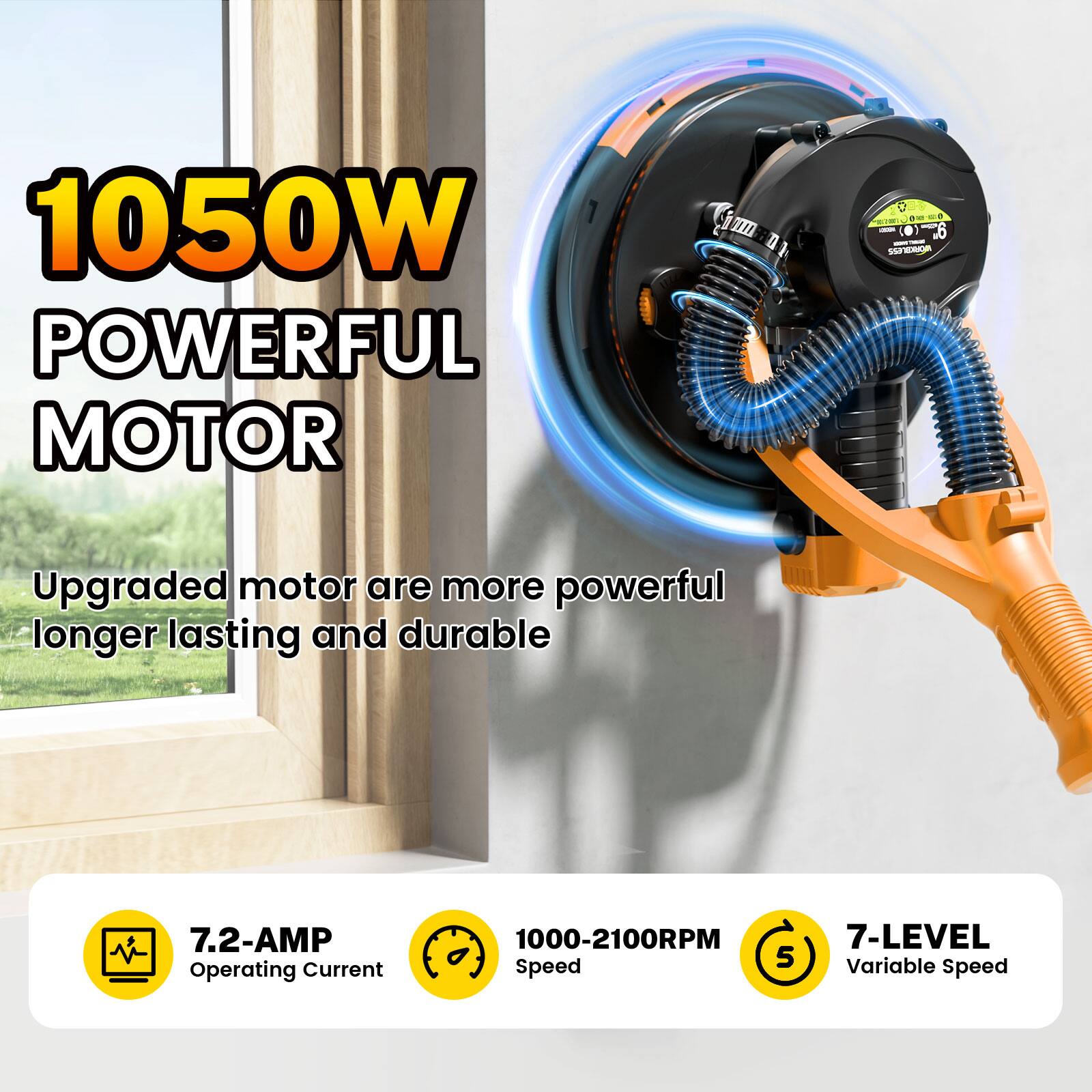 1050W POWERFUL MOTOR

Upgraded motor are more powerful, longer lasting and durable

7.2-AMP Operating Current
1000-2100RPM
5 Speed
7-LEVEL Variable Speed