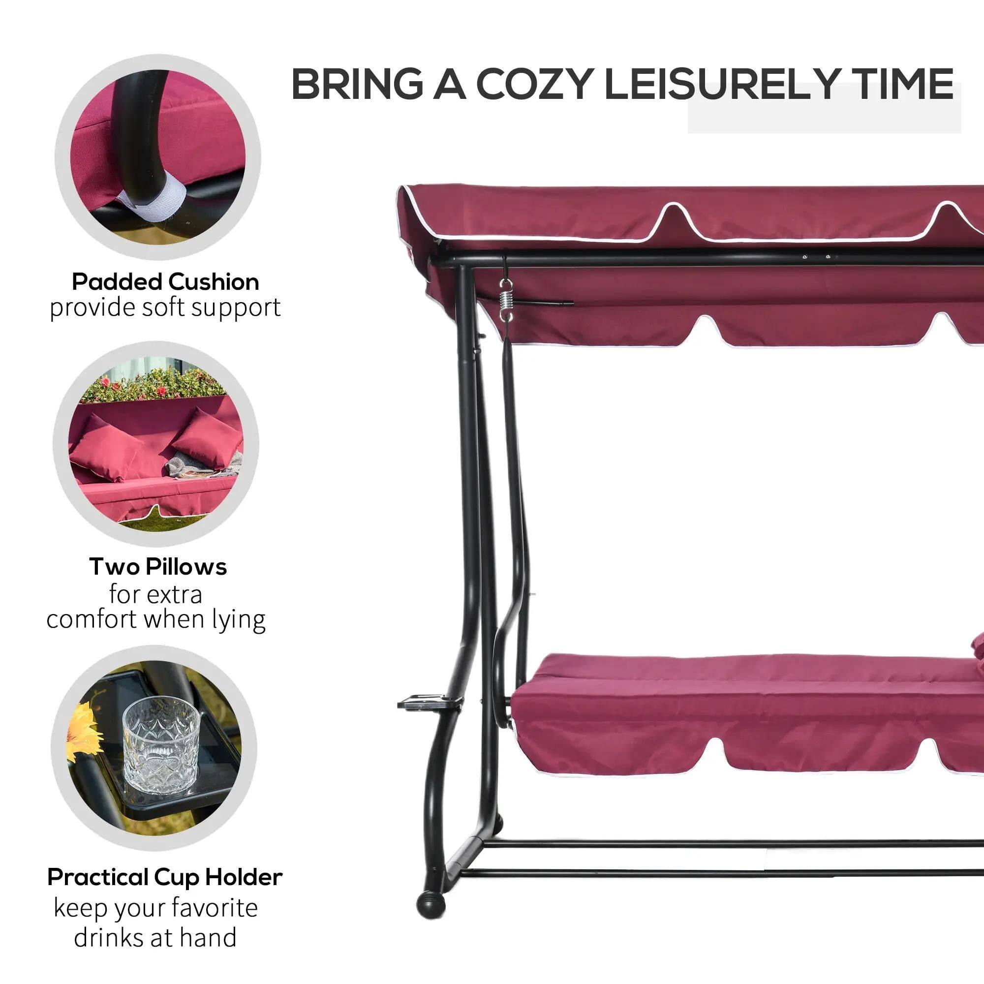 BRING A COZY LEISURELY TIME

- Padded Cushion provides soft support
- Two Pillows for extra comfort when lying
- Practical Cup Holder keeps your favorite drinks at hand