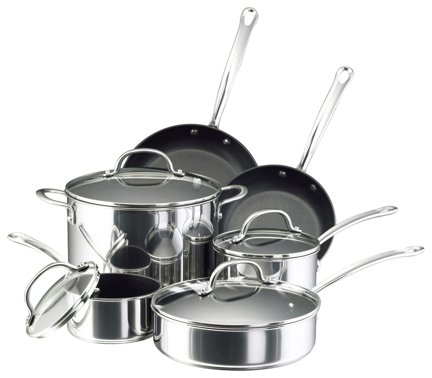 Angle View: Farberware - Millennium 10-Piece Stainless-Steel Cookware Set - Stainless-Steel