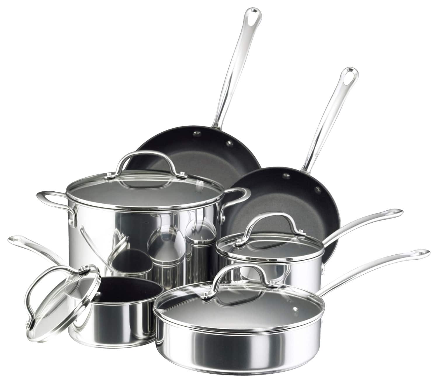 Angle. Farberware - Millennium 10-Piece Stainless-Steel Cookware Set - Stainless-Steel.