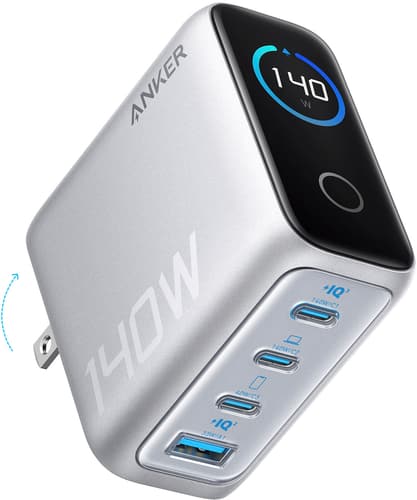 Anker 140W 4-Port GaN USB-C Charger with Smart Display — Silver