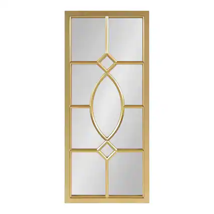 Front. TECH SAFARI - Cassat Window Wall Accent Mirror Dark Rustic Windowpane Inspired Decor - Gold 30"L x 13"W.