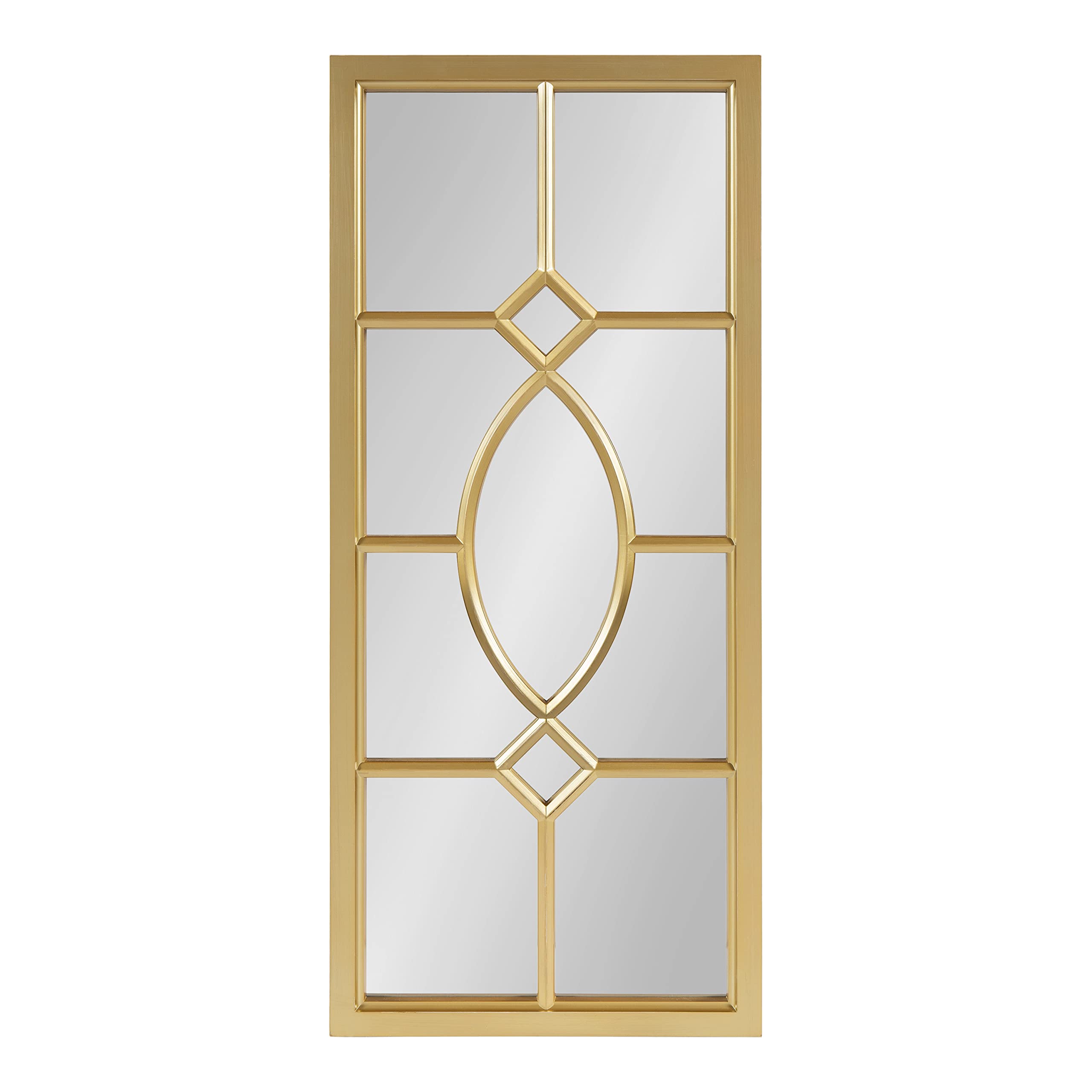 Front. TECH SAFARI - Cassat Window Wall Accent Mirror Dark Rustic Windowpane Inspired Decor - Gold 30"L x 13"W.