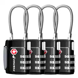 Fosmon - 4 Pack TSA Approved Luggage Lock, 3 Digit Combination Lock Easy to Set Luggage Cable Lock, Travel TSA Lock - Black