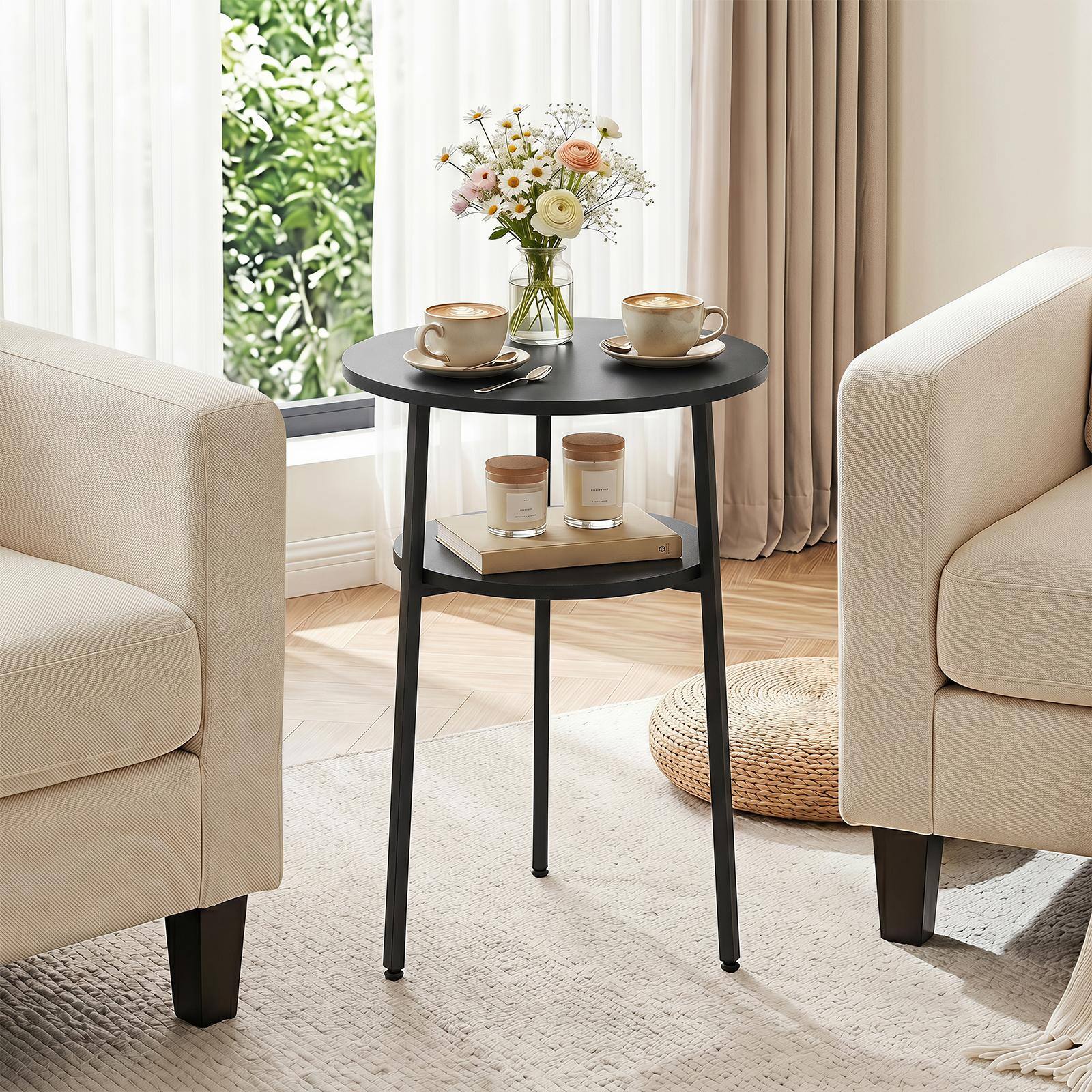 Alt View 4. Costway - Costway 2 PCS 2-Tier Round Side Table with Storage Shelf Metal Frame for Living Room Bedroom - Black.
