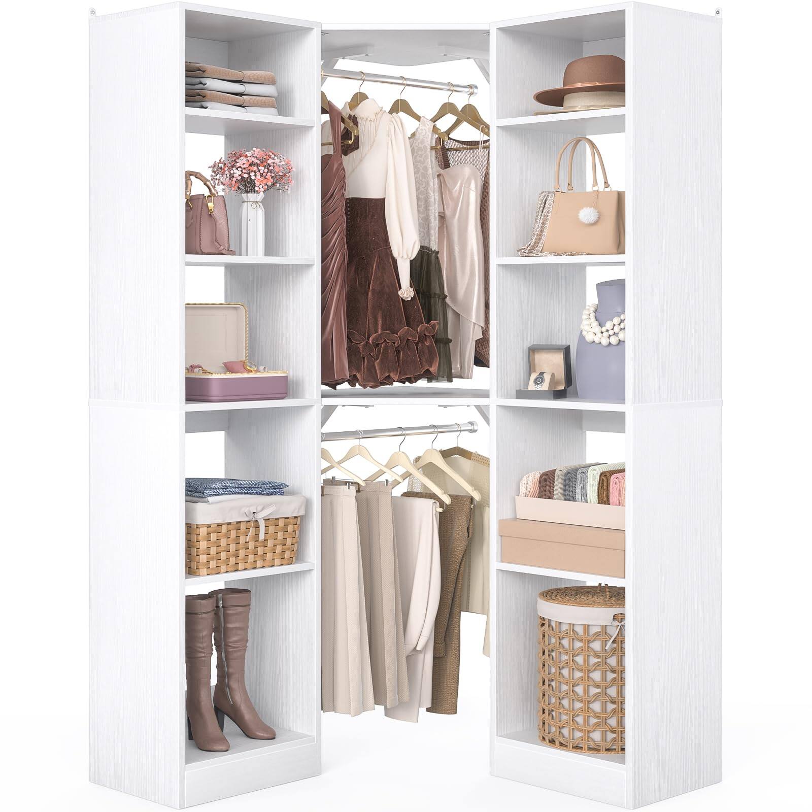 Alt View 2. Aheaplus - Corner Closet Organizer: 12-Shelf + 2 Rods, 39.2" Corner Fit, Space-Saving Design (80" H) - White.